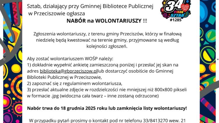 WOŚP 2026 – ZAPISY WOLONTARIUSZY!
