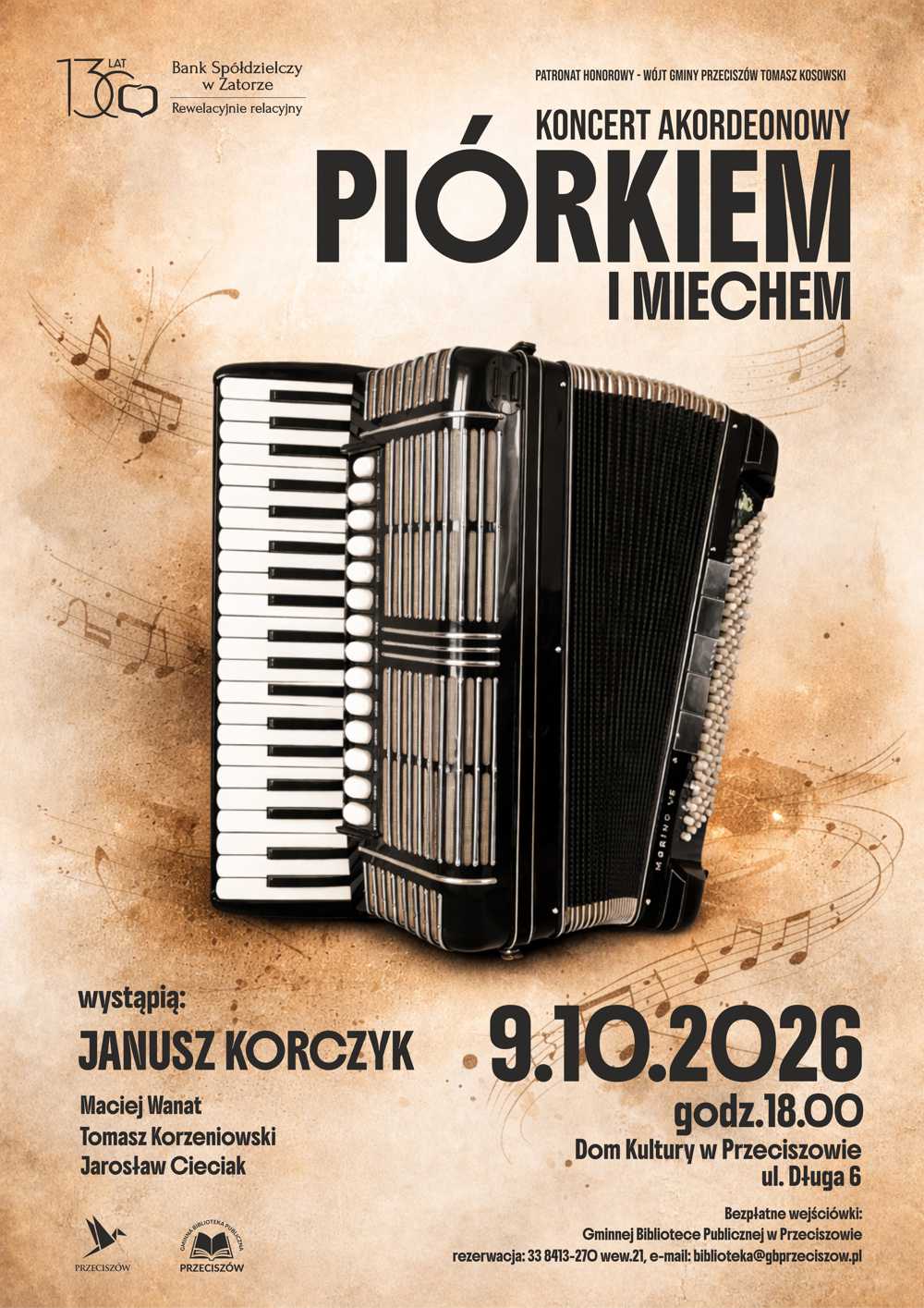 KONCERT AKORDEONOWY „PIÓRKIEM I MIECHEM” W DOMU KULTURY W PRZECISZOWIE – 9.10.2026